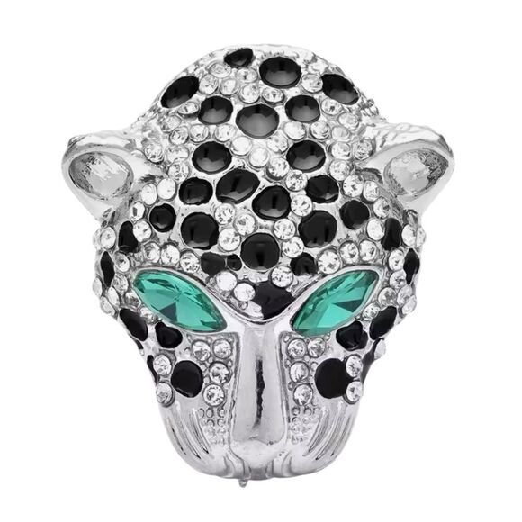 RHINESTONE LEOPARD HEAD IN SILVERTONE - Picture 3 of 3